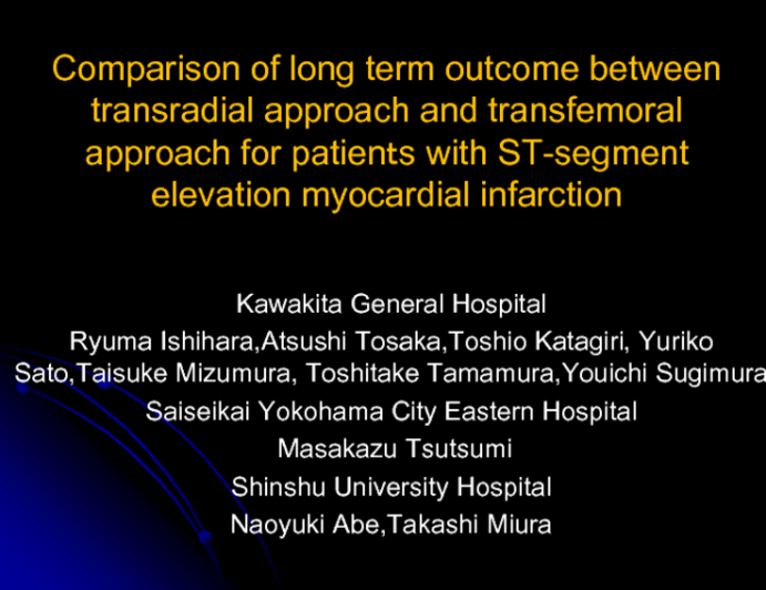 TCT-48. Comparison of long-term outcome between transradial approach and transfemoral approach for patients with ST-segment elevation myocardial infarction.