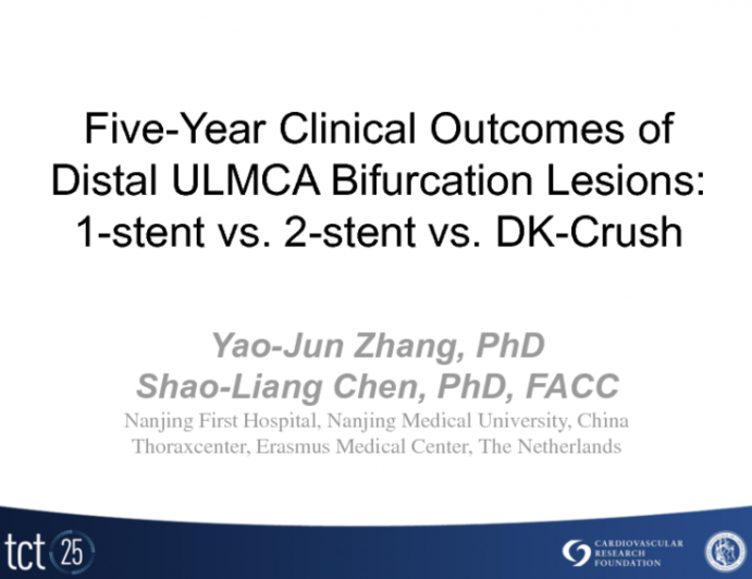 TCT-25. Five-year clinical follow-up of unprotected left main bifurcation lesion stenting: one- versus two-stent techniques versus double-kissing crush technique