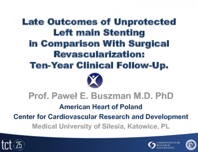 TCT-24. Late Outcomes of Unprotected Left Main Stenting in Comparison With Surgical Revascularization - Ten-Year Clinical Follow up of the LEMANS trial