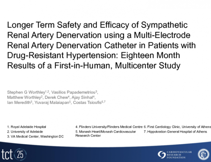 TCT-59. Longer term safety and efficacy of sympathetic renal artery denervation using a multi-electrode renal artery denervation catheter in patients with drug-resistant...