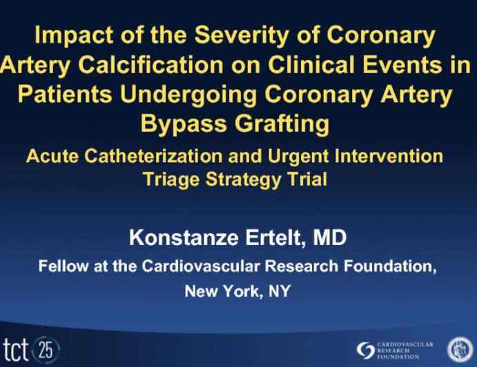 TCT-57. Impact Of Coronary Artery Calcification On Clinical Events In Patients Undergoing Coronary Artery Bypass Grafting: Analysis From The ACUITY (Acute Catheterization And...