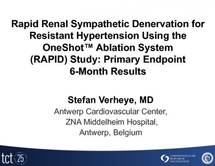 TCT-62. Preliminary Result of the Rapid Renal Sympathetic Denervation for Resistant Hypertension Using the Maya Medical OneShot™ Ablation System (RAPID) Study.