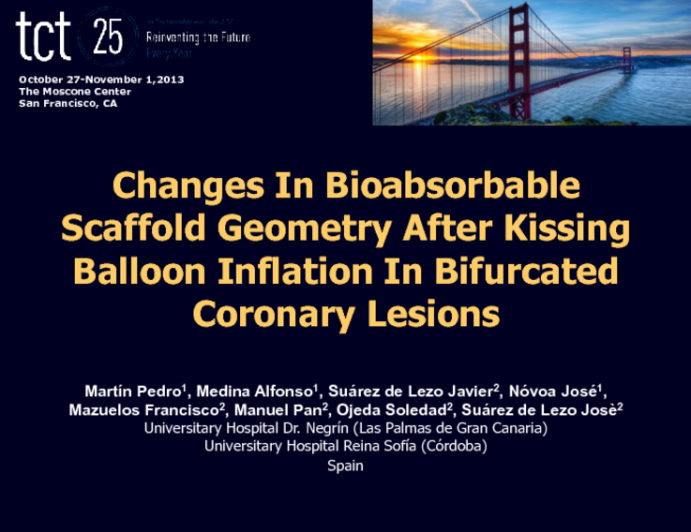 TCT-35. Changes In Bioabsorbable Scaffold Geometry After Kissing Balloon Inflation In Bifurcated Coronary Lesions