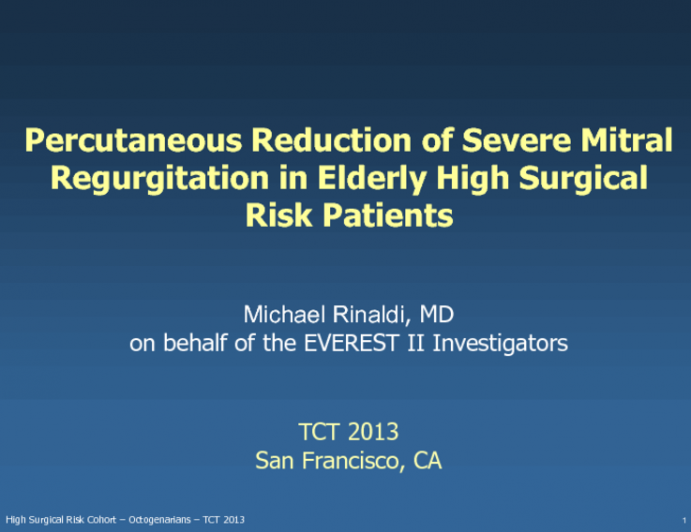 TCT-93. Percutaneous Reduction of Severe Mitral Regurgitation in Elderly High Surgical Risk Patients