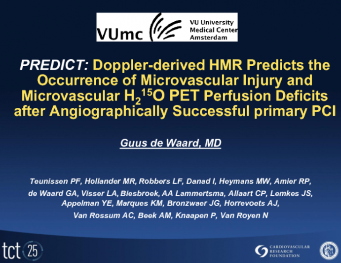 TCT-81. Doppler-flow and pressure derived hyperemic microvascular resistance measurements predict abnormal H[sub]2[/sub][sup]15[/sup]O PET-quantified myocardial blood flow after...