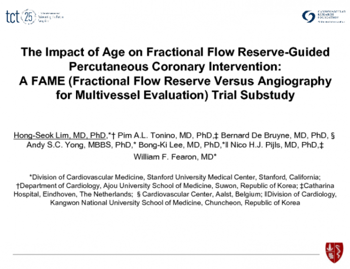 TCT-76. Does Age Affect Fractional Flow Reserve-Guided Percutaneous Coronary Intervention? A FAME (Fractional Flow Reserve Versus Angiography for Multivessel Evaluation) Trial...
