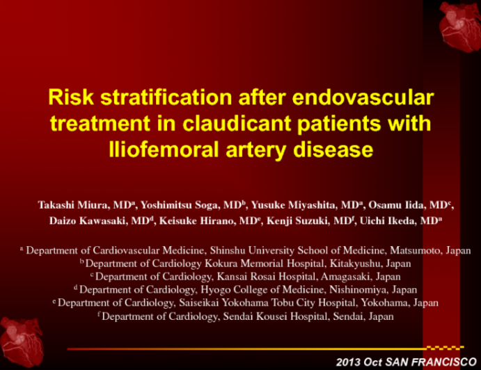 TCT-66. Risk stratification after endovascular treatment in claudicant patients with Iliofemoral artery disease