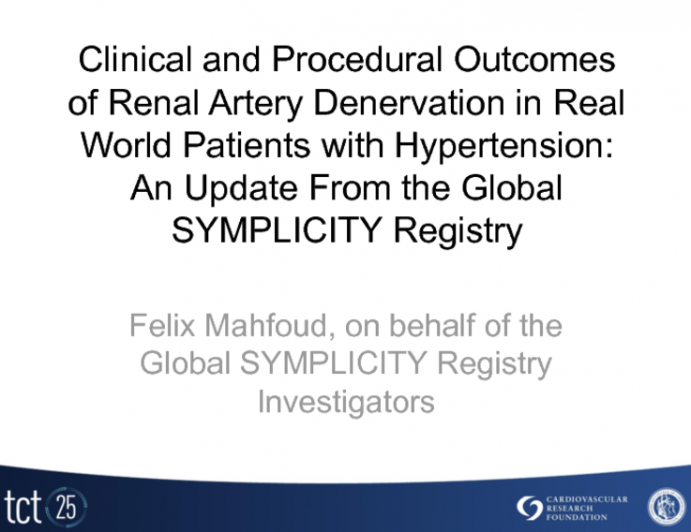 TCT-60. Clinical and Procedural Outcomes of Renal Artery Denervation In Real World Patients with Hypertension: An Update From the Global SYMPLICITY Registry