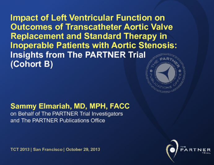 TCT-114. Impact of Left Ventricular Function on Outcomes of Transcatheter Aortic Valve Replacement and Medical Therapy in Inoperable Patients with Aortic Stenosis: Insights from...