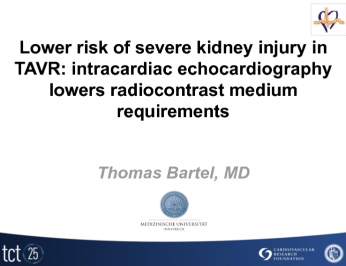 TCT-110. Lower risk of severe acute kidney injury in transcatheter aortic valve replacement: intracardiac echocardiography lowers radiocontrast medium requirements