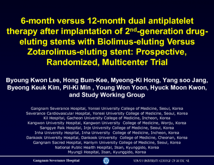 TCT-8. 6-month versus 12-month dual antiplatelet therapy after implantation of 2nd generation drug-eluting stents with Biolimus-eluting Versus Zotarolimus-eluting stent:...