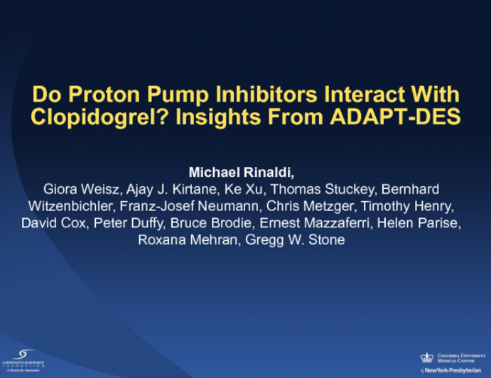 TCT-1. Do Proton Pump Inhibitors Interact With Clopidogrel? Insights From ADAPT-DES