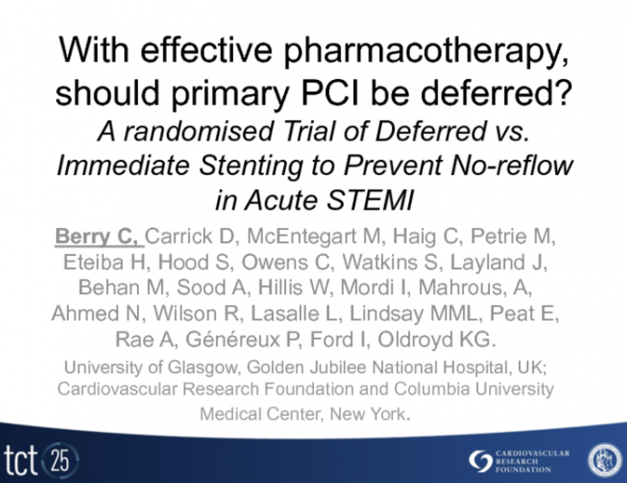 With Effective Upfront Pharmacotherapy, Should Primary PCI be Deferred?