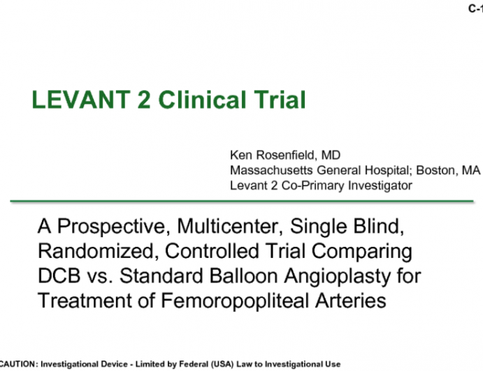 LEVANT 2: A Prospective, Randomized Trial of a Paclitaxel-Coated Balloon vs. Standard Balloon Angioplasty in Diseased Femoropopliteal Arteries