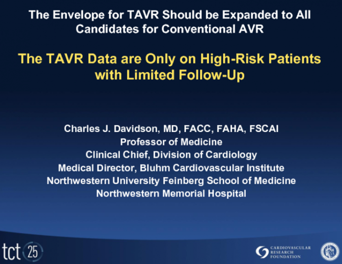 Motion: The Envelope for TAVR Should be Expanded to All Candidates for Conventional AVR - Against: The TAVR Data are Only on High-Risk Patients with Limited Follow-Up