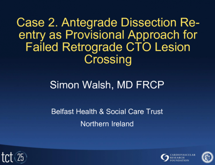 Case 2: Antegrade Dissection Reentry as Provisional Strategy for Failed Retrograde CTO Lesion Crossing