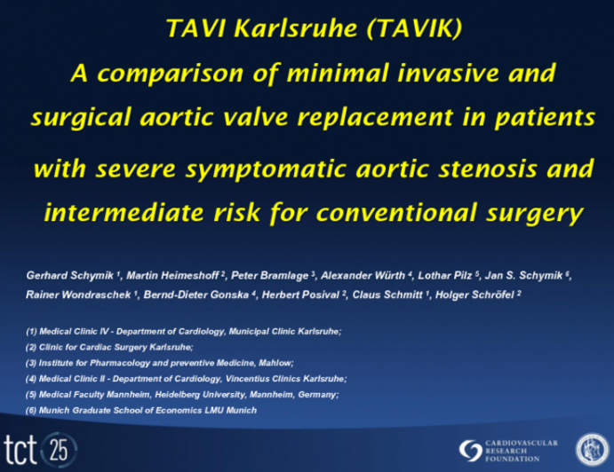 TAVI Karlsruhe (TAVIK) – a comparison of minimal invasive and surgical aortic valve replacement in patients with severe symptomatic aortic stenosis and intermediate risk for conventional surgery