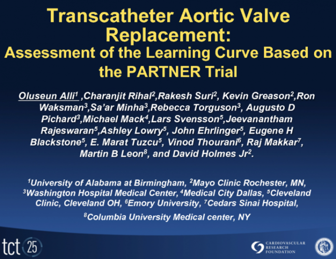 Transcatheter Aortic Valve Replacement: Assessment of the Learning Curve Based on the PARTNER Trial