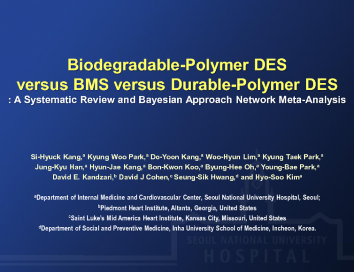 Biodegradable-Polymer Drug-Eluting Stents versus Bare Metal Stents versus Durable-Polymer Drug-Eluting Stents : A Systematic Review and Bayesian Approach Network Meta-Analysis