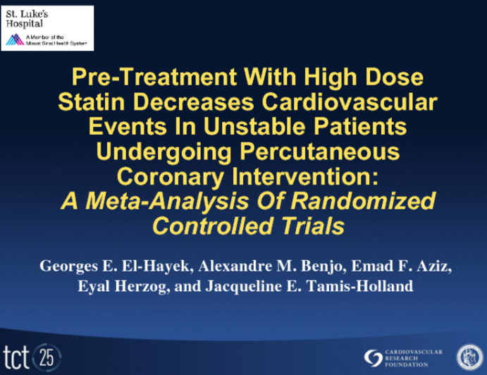 Pre-Treatment With High Dose Statin Decreases Cardiovascular Events In ...