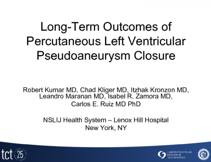 Long-Term Outcomes of Percutaneous Left Ventricular Pseudoaneurysm Closure