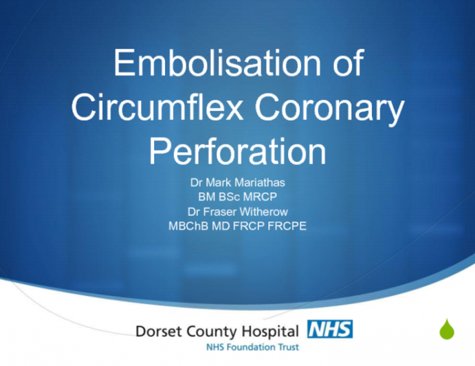 Second Prize: Embolisation of Circumflex Coronary Perforation with Subcutaneous Fat and Clotted Blood