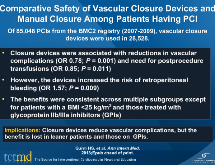 Comparative Safety of Vascular Closure Devices and Manual Closure Among Patients Having PCI