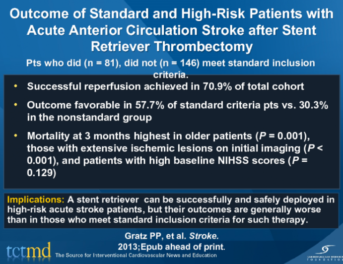 Outcome of Standard and High-Risk Patients with Acute Anterior Circulation Stroke after Stent Retriever Thrombectomy