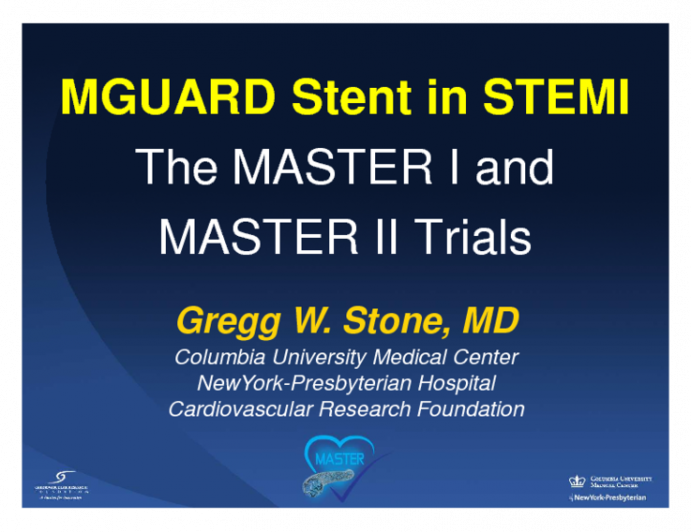MGUARD Stent in STEMI - The MASTER I and MASTER II Trials