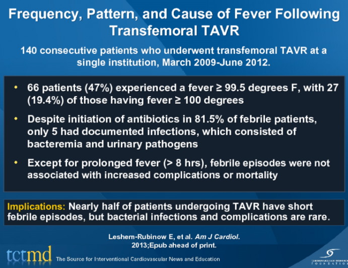 Frequency, Pattern, and Cause of Fever Following Transfemoral TAVR