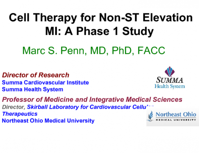 Cell Therapy for Non-ST Elevation MI: A Phase 1 Study