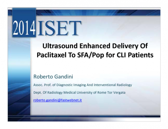 Ultrasound Enhanced Delivery of Paclitaxel to SFA/POP for CLI Patients