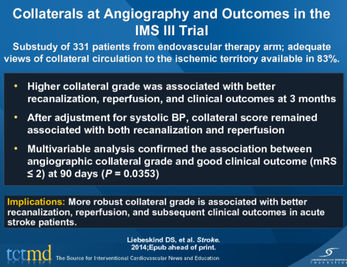 Collaterals at Angiography and Outcomes in the IMS III Trial