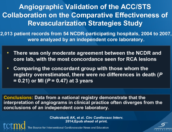 Angiographic Validation of the ACC/STS Collaboration on the Comparative Effectiveness of Revascularization Strategies Study