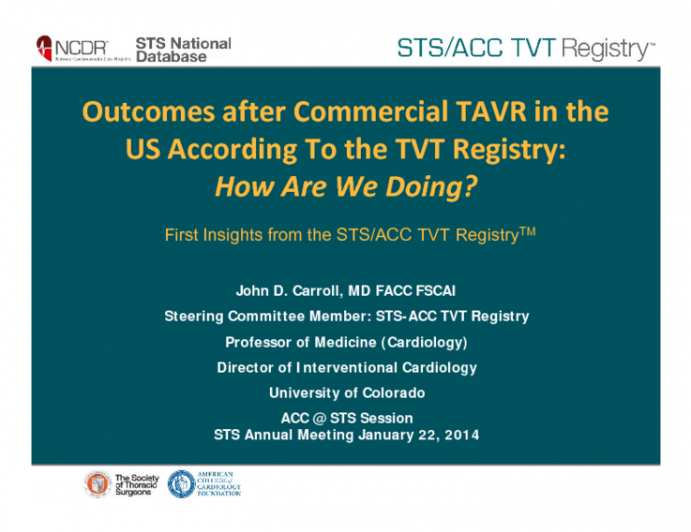 Outcomes after Commercial TAVR in the US According To the TVT Registry: How Are We Doing?