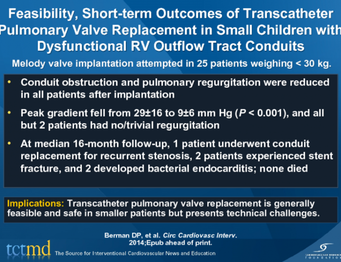 Feasibility, Short-term Outcomes of Transcatheter Pulmonary Valve Replacement in Small Children with Dysfunctional RV Outflow Tract Conduits