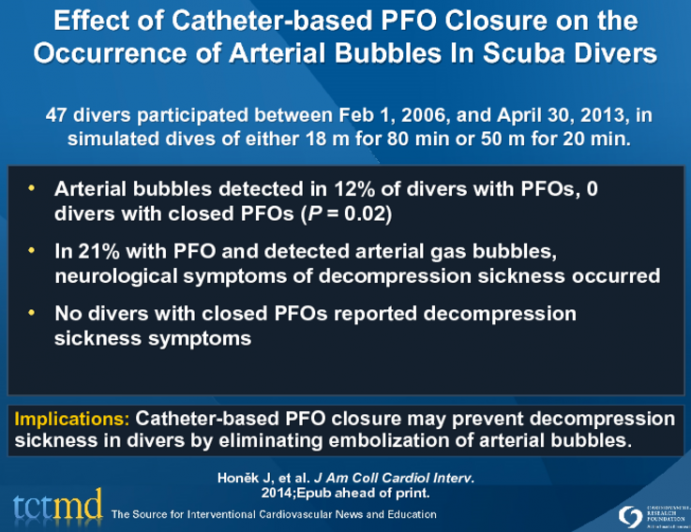 Effect of Catheter-based PFO Closure on the Occurrence of Arterial Bubbles In Scuba Divers