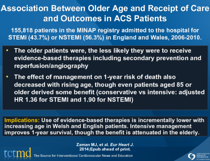 Association Between Older Age and Receipt of Care and Outcomes in ACS Patients