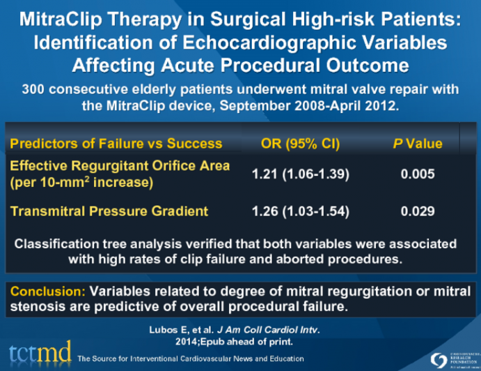 MitraClip Therapy in Surgical High-risk Patients: Identification of Echocardiographic Variables Affecting Acute Procedural Outcome