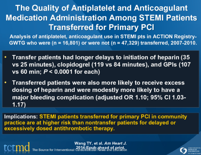 The Quality of Antiplatelet and Anticoagulant Medication Administration Among STEMI Patients Transferred for Primary PCI
