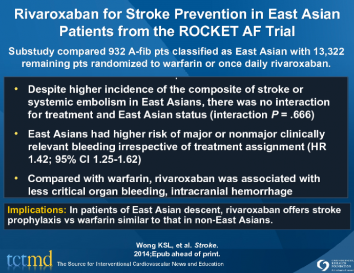 Rivaroxaban for Stroke Prevention in East Asian Patients from the ROCKET AF Trial