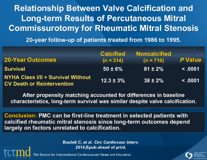 Relationship Between Valve Calcification andLong-term Results of Percutaneous Mitral Commissurotomy for Rheumatic Mitral Stenosis