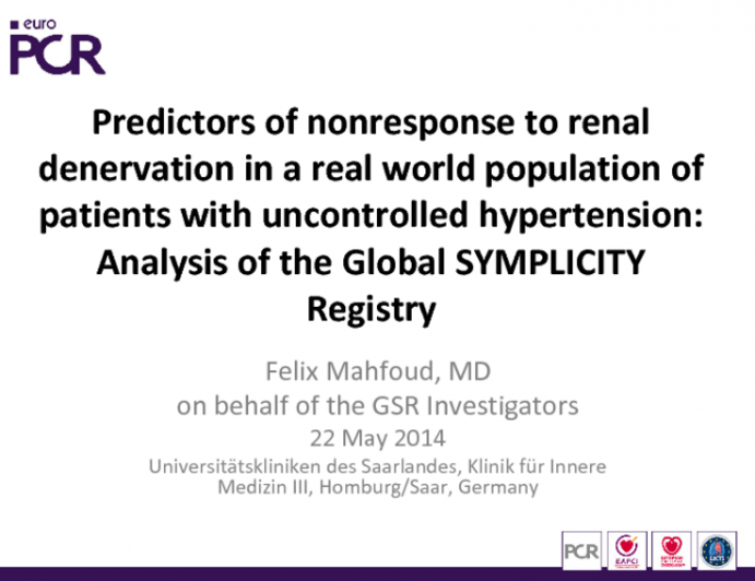 Predictors of nonresponse to renal denervation in a real world population of patients with uncontrolled hypertension: Analysis of the Global SYMPLICITY Registry