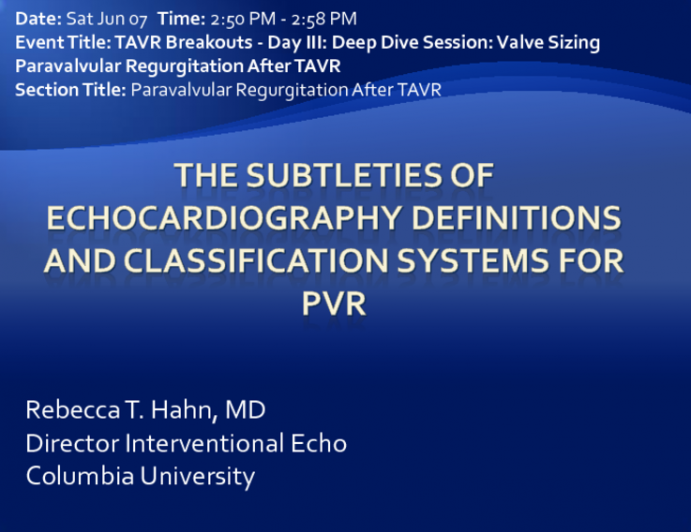 The Subtleties of Echocardiography Definitions and Classification Systems for PVR