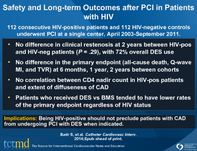 Safety and Long-term Outcomes after PCI in Patients with HIV