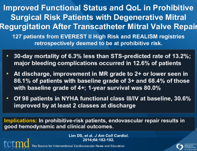 Improved Functional Status and QoL in Prohibitive Surgical Risk Patients with Degenerative Mitral Regurgitation After Transcatheter Mitral Valve Repair