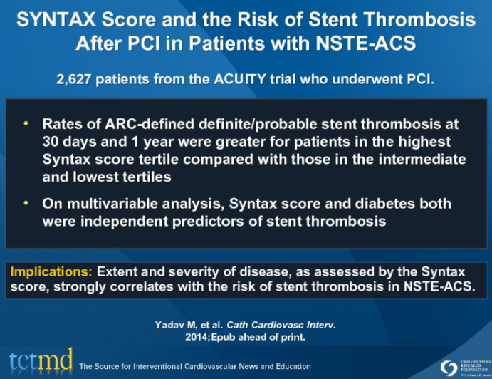 SYNTAX Score and the Risk of Stent Thrombosis After PCI in Patients with NSTE-ACS