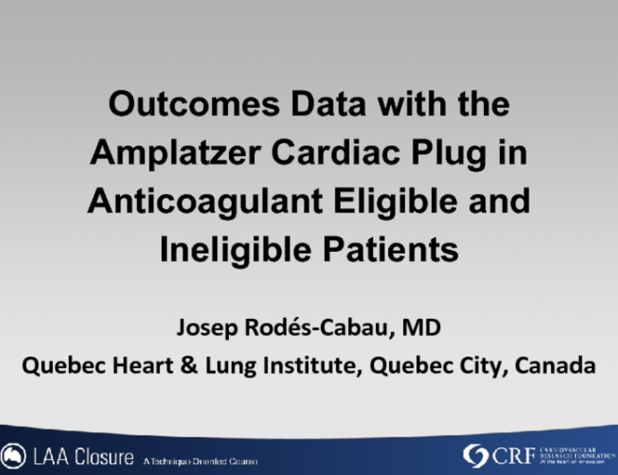 Outcomes Data with the Amplatzer Cardiac Plug in Anticoagulant Eligible and Ineligible Patients