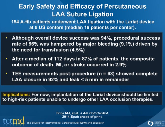Early Safety and Efficacy of Percutaneous LAA Suture Ligation
