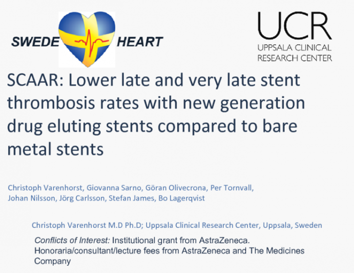 SCAAR: Lower late and very late stent thrombosis rates with new generation drug eluting stents compared to bare metal stents